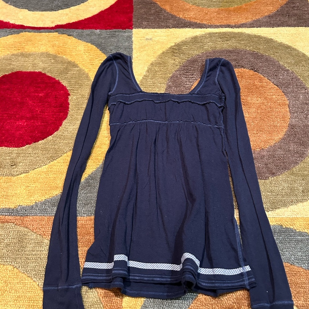 Hollister Vintage Retro Y2K Early 2000’s Style Top Babydoll Shirt Navy Medium - Picture 5 of 5